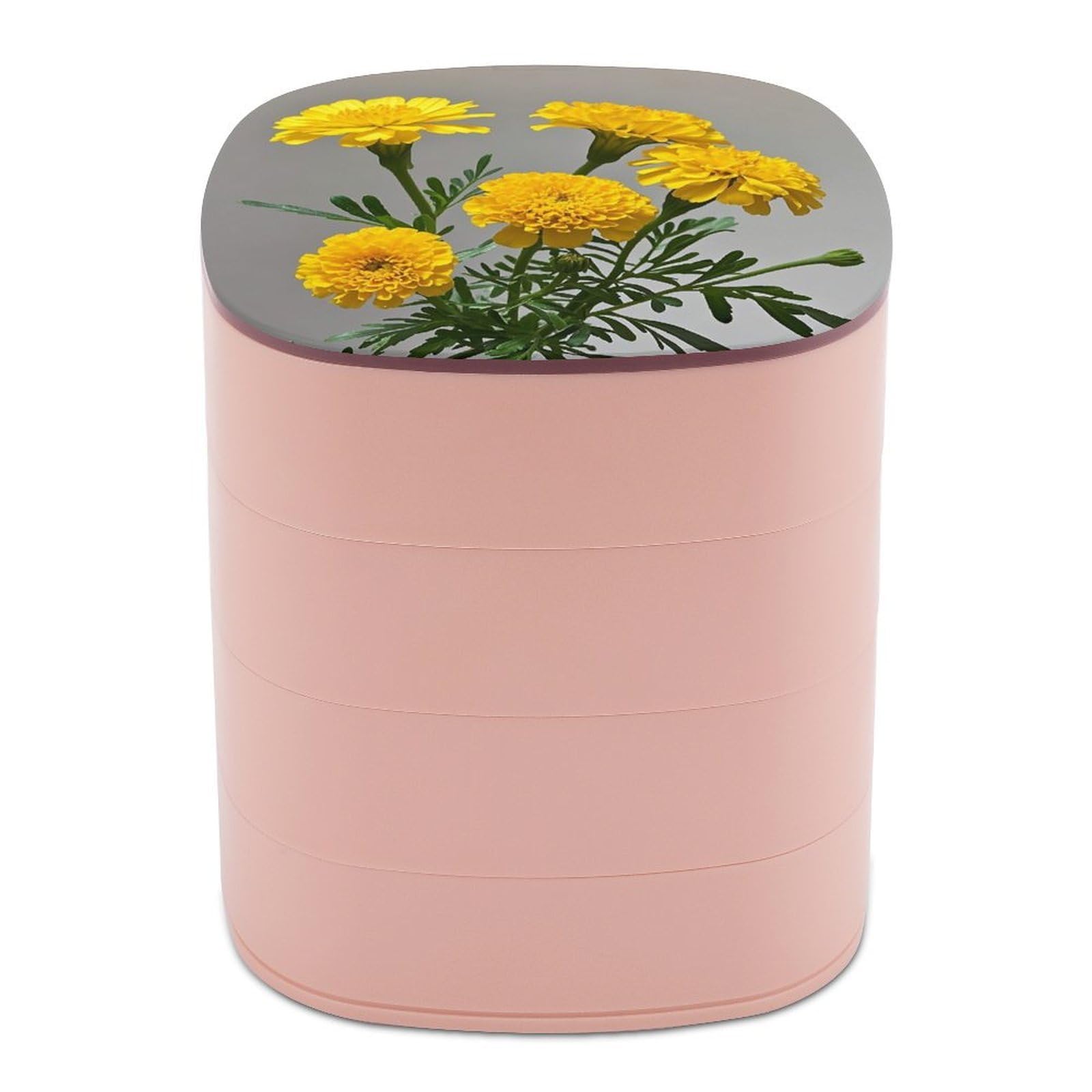 FekiLoot Rotating Marigold Jewelry Box Large Capacity Jewelry Organizer with Mirror 4 Tier Hoop Ring And Earring Holder With Lid Small Travel Jewelry Case for Women
