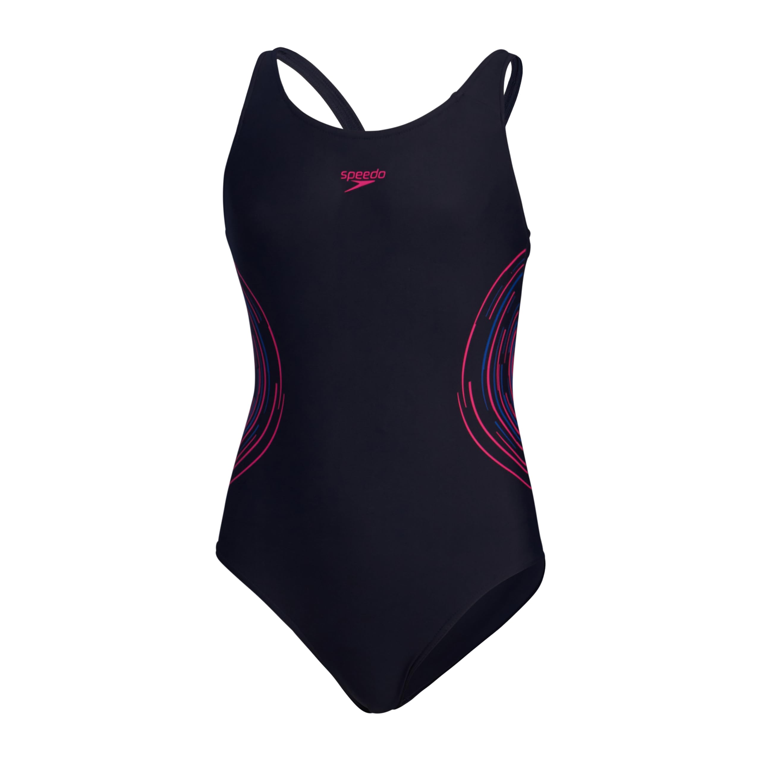 Speedo Girls Placement Muscleback Swimming Costume True Navy Electric Pink True Cobalt