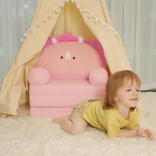 Miniatura 6 de MOONBEEKI Cómoda silla para niños pequeños, sofá plegable para bebés de 18 meses en adelante (dinosaurio rosa)