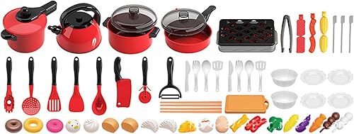 Miniatura 2 de Juego de cocina de 61 piezas, ollas de juego de simulación para niños, sartenes, utensilios de cocina, alimentos diarios, frutas, verduras, postre,
