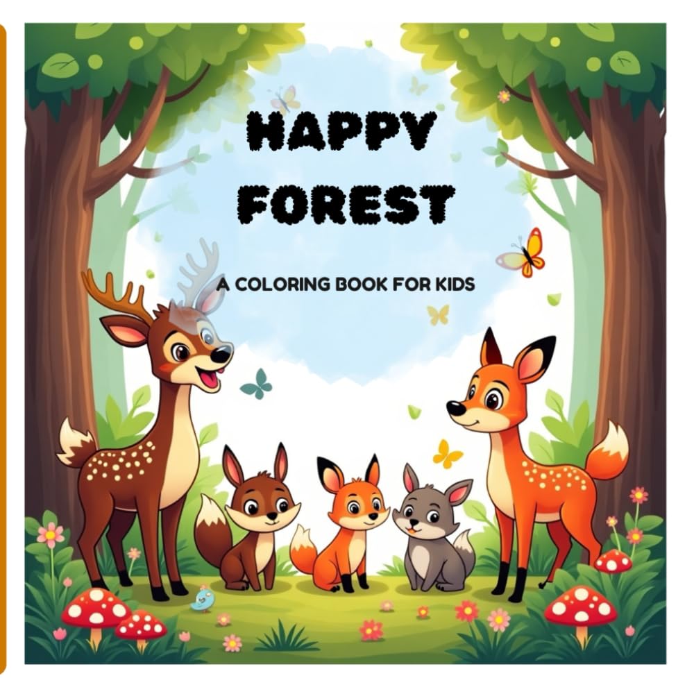 HAPPY FOREST ANIMALS COLORING BOOK FOR KIDS