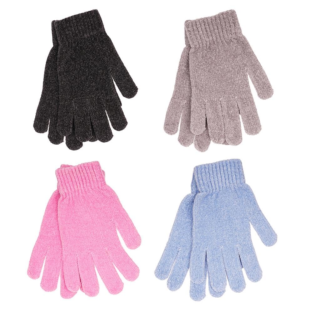 A2Z Ladies Gloves 4 Pack Thermal Warm Winter Chenille Gloves Full Fingers Fuzzy Stretchy Knitted Snow Mittens Women Walking Riding Driving Warm Gloves One Size Fits All