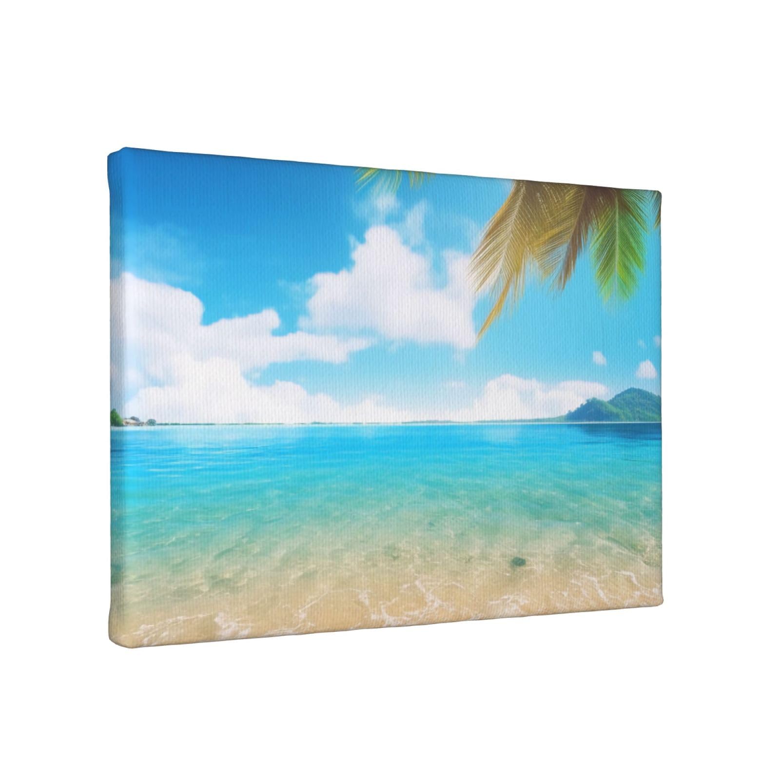 YKLJG Tropical beach palm theme Printed Wall Art Canvas Painting 30x20 CM Wooden Framed Picture Painting Artwork Prints for Bedroom Kitchen Home Office Decor