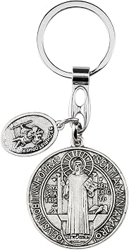 St Benedict Medals With St Christopher Keychain,Saint Benedict With St Christopher Medal For Car,Catholic Religious Keychain,Medalla De San Benito Adornos Llaveros Para Carros De Mujer Hombre