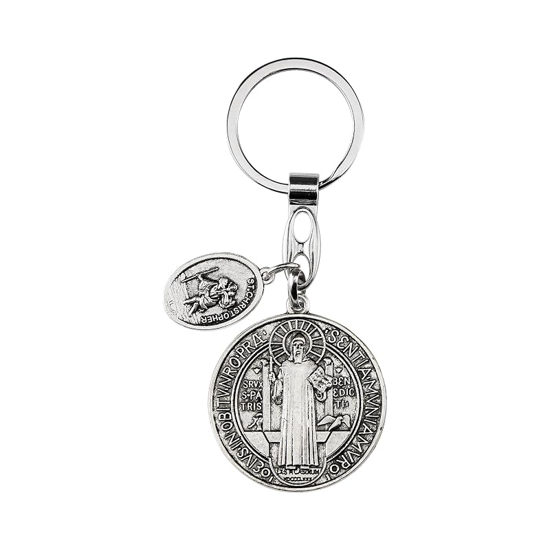 Chaveiro católico com medalhas de São Bento e São Cristóvão Brilucky para carro