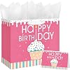 13 Happy Birthday Gift Bag with Tissue Paper and Card for Girls Women Kids Birthday Party Cupcake Design