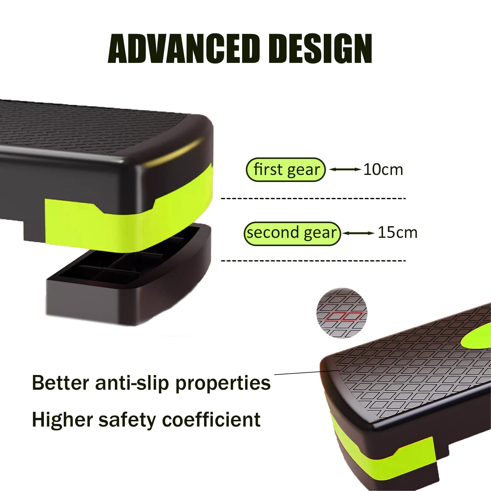 Planche de Step Fitness 68 cm Ajustable - Stepper Antidérapant avec Hauteur Réglable (10-15 cm) pour Entraînement Aérobic et Musculation à Domicile - Écologique, avec Élastiques et Poids