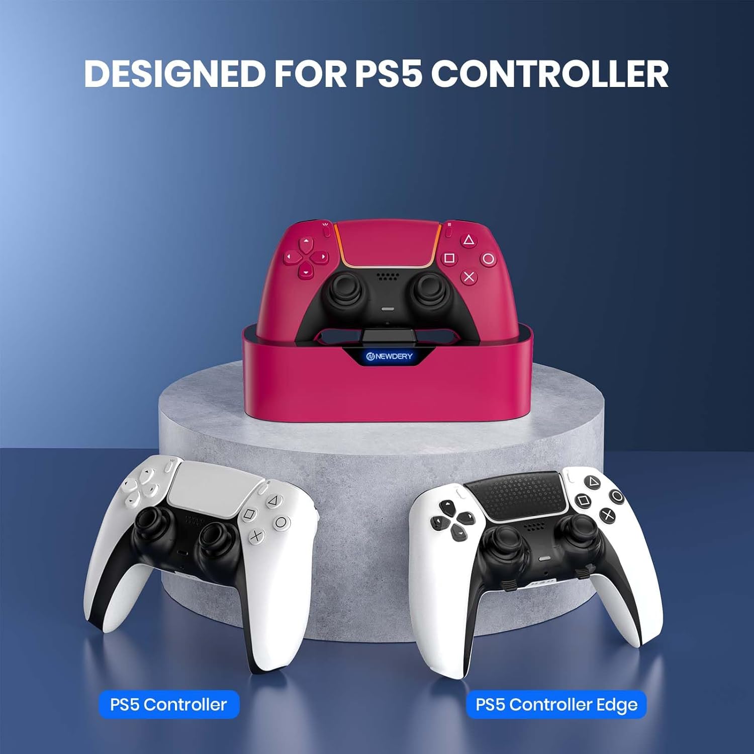 NEWDERY PS5 Controller Charger Station, Fast Charging Dock for PlayStation 5 Controllers, Single Controller Charging Stand Replacement for DualSense & DualSense Edge, Red - Image 3