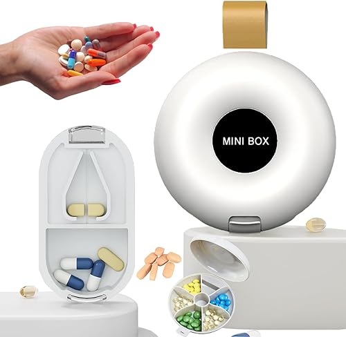 Paquete de 2 pastilleros de viaje con 2 compartimentos, a prueba de humedad, pequeño pastillero para bolsillo y pastillero diario