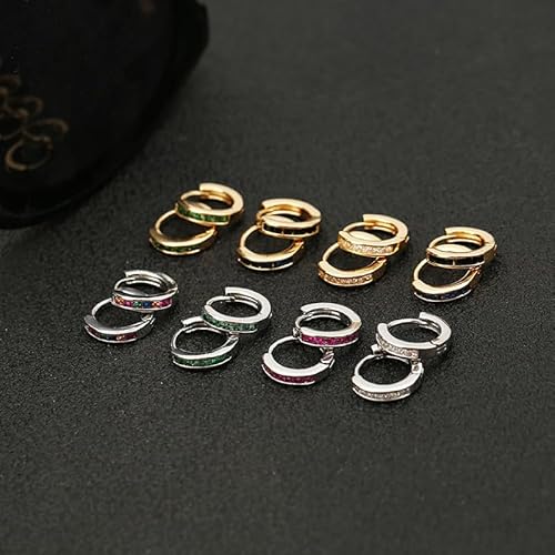 Rockyu ピアス レディース シルバー ゴールド マルチカラー 正方形 ジルコニア フープピアス リング ホワイトデー 誕生日 ギフト ファッション アクセサリー (ゴールド-グリーン)