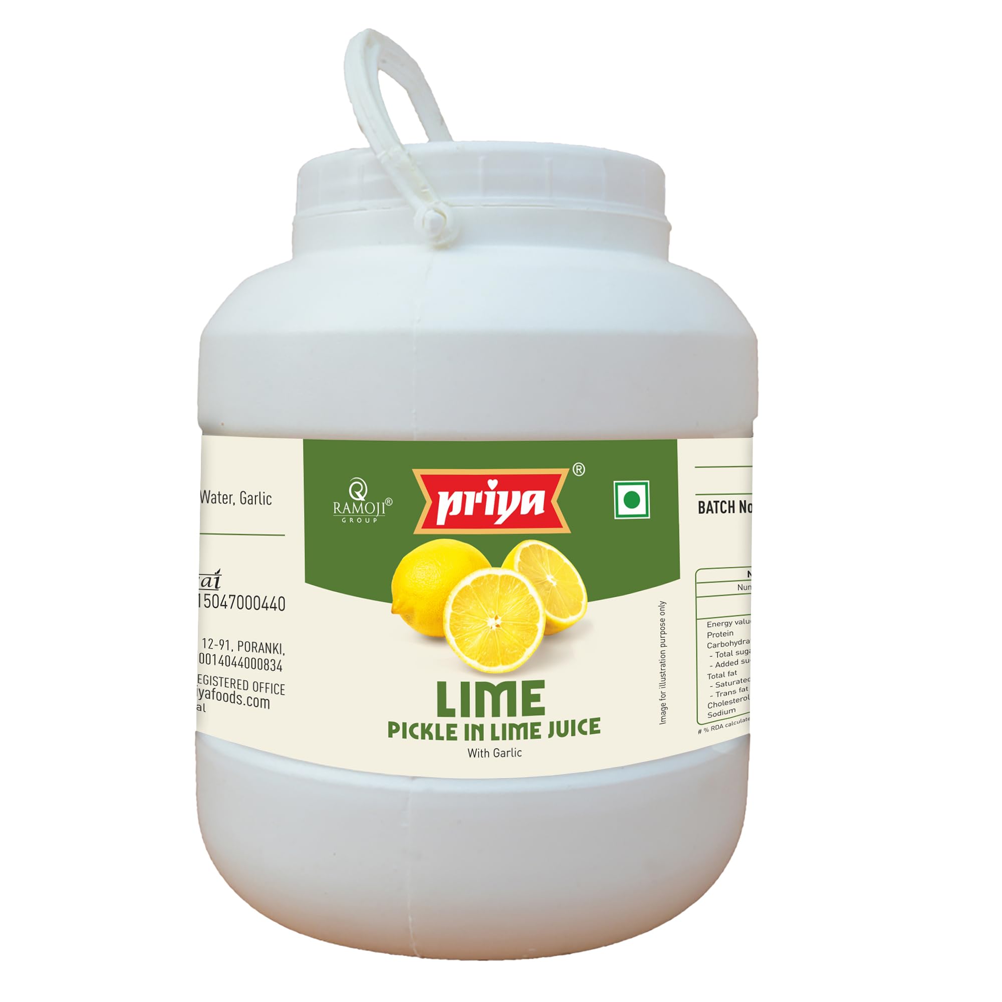 Priya Lime Pickle (In Lime Juice) With Garlic, 5kg - Authentic Telugu Style Achar |Traditional South Indian Taste |Homemade Nimbu Achar| Tangy and Spicy | With Lime Juice