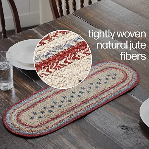 VHC-Brands-Celebration-Farmhouse-Jute-Table-Runner-Oval-Red-Creme-Blue-8×24 VHC Brands Celebration Farmhouse Jute Table Runner Oval Red Creme Blue 8×24