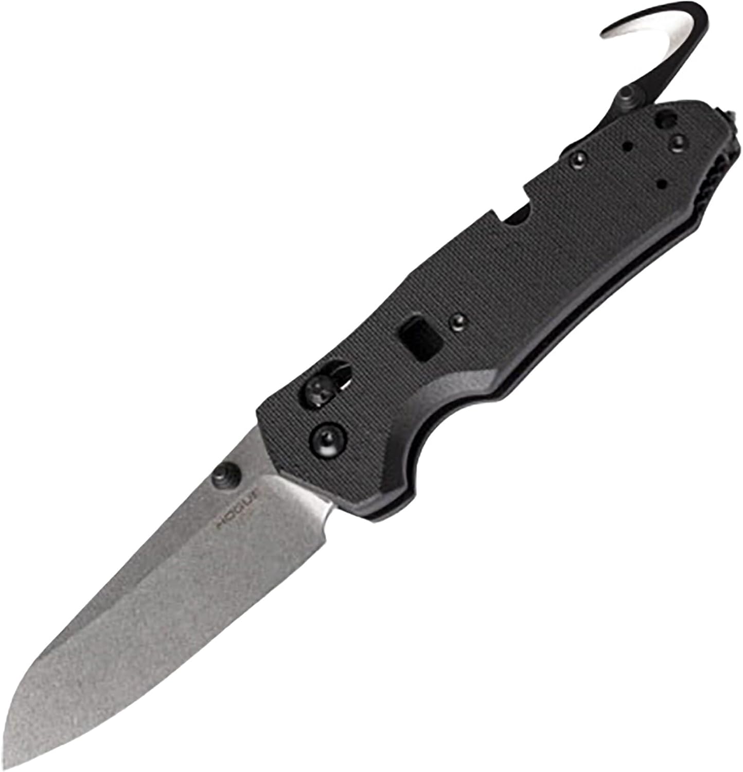 Hogue Trauma First Response Tool 3.4” Bohler N680 Sheepsfoot Blade Stone Tumbled Finish, Peel-Ply Textured G10 Frame ABLE Lock Manual Knife, Solid Black - 34776