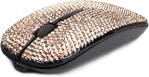 Miniatura 9 de Ratón inalámbrico recargable de lujo con diamantes de imitación de cristal austriaco, mouse delgado plano para computadora portátil, regalo de niña