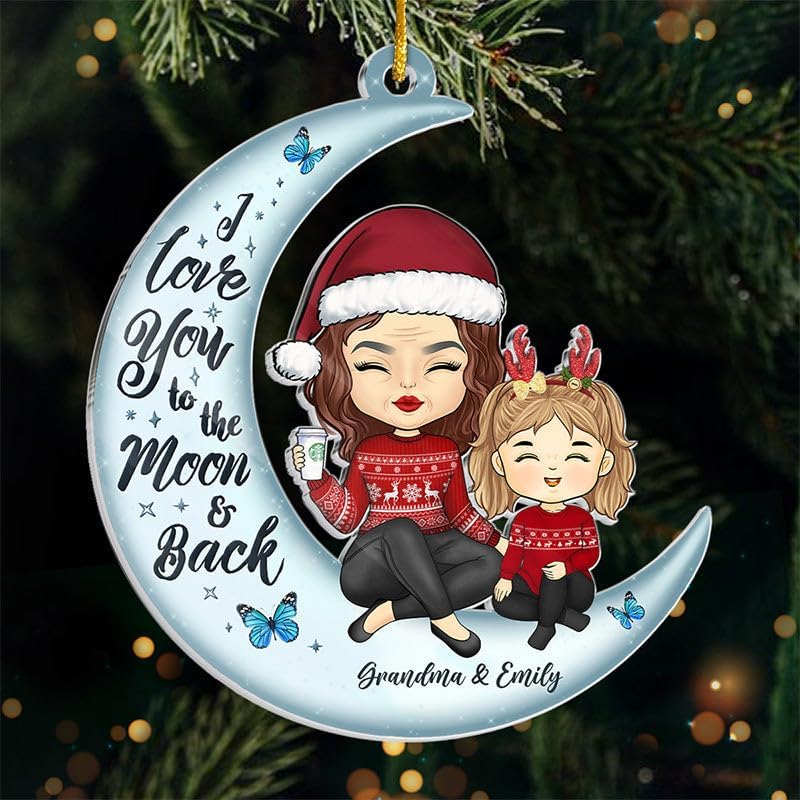 Miniatura 2 de Pawfect House Adornos de Navidad acrílicos personalizados con texto en inglés "I Love You to The Moon and Back" 2023, para abuela, abuela, miembros