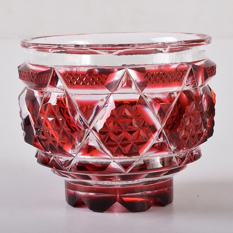 薩摩ガラス工芸作 復元 島津薩摩切子 色被せガラス 切子猪口 共箱 赤