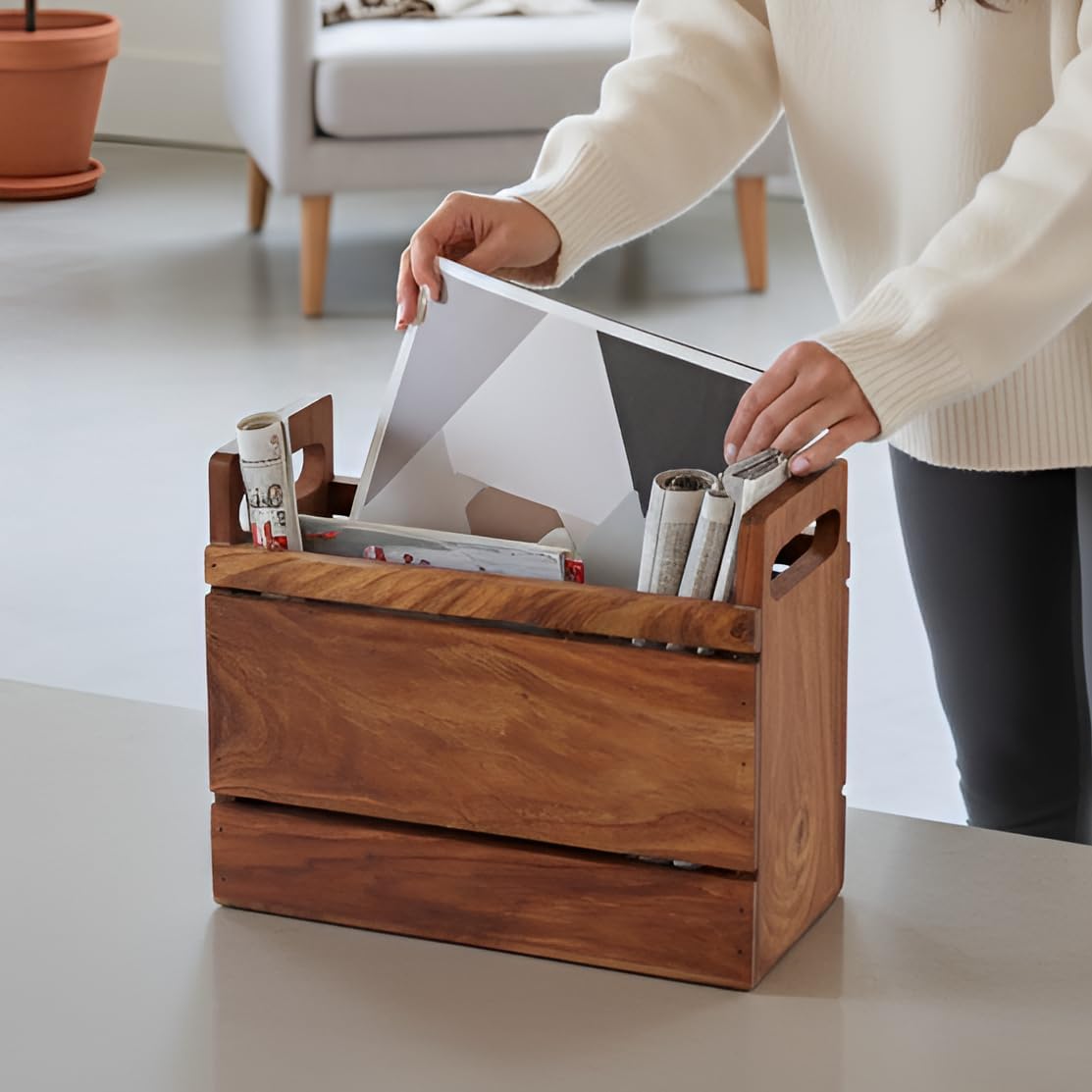 Magazine Holder Table for Office Desk Newspaper Stand in Sheesham Wood Book Shelf Book Rack Newspaper Stand for Home Organizer Stand for Living Room Study Table Decoration