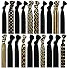 Syleia 20 Hair Ties - Black with Gold Prints- Elastic Ponytail Holders No Crease Hand Knotted Fold Over 20 Pack ...