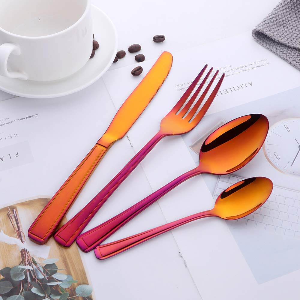 Buyer Star Besteckset Edelstahl Grundgeschirr Regenbogenrot Cutlery Set für 6 Personen