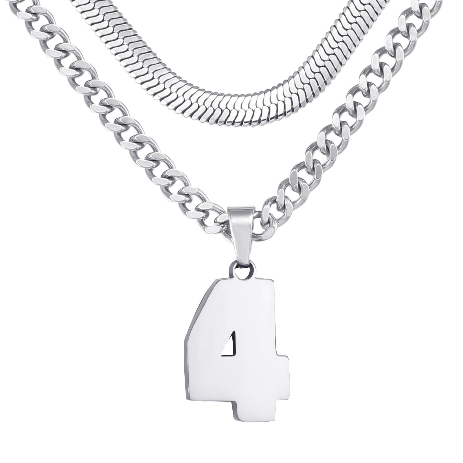 Easter Basket Stuffers-Number Necklace for Boys Athlete Kids Number Chain 00-100 Layered Necklace for Men Stainless Steel Number Charm Pendant