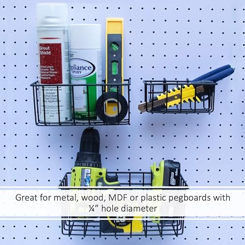 Madd Tools Double D For Double Duty BASKETS-3 Heavy Duty Peg Board Hook Baskets For ¼ Pegboard Holes thumb #4