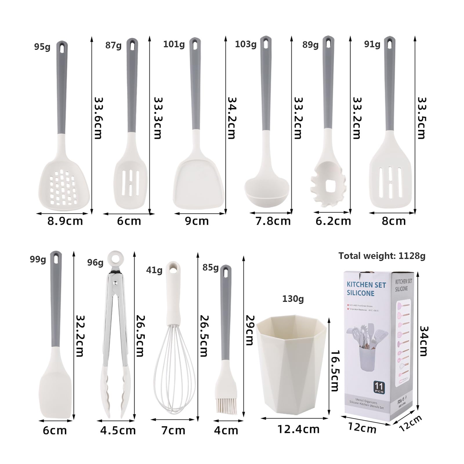 Generisch Küchen Utensilien Set, Silikon Kochbesteck mit Halter, BPA-frei, spülmaschinenfest, hitzebeständig