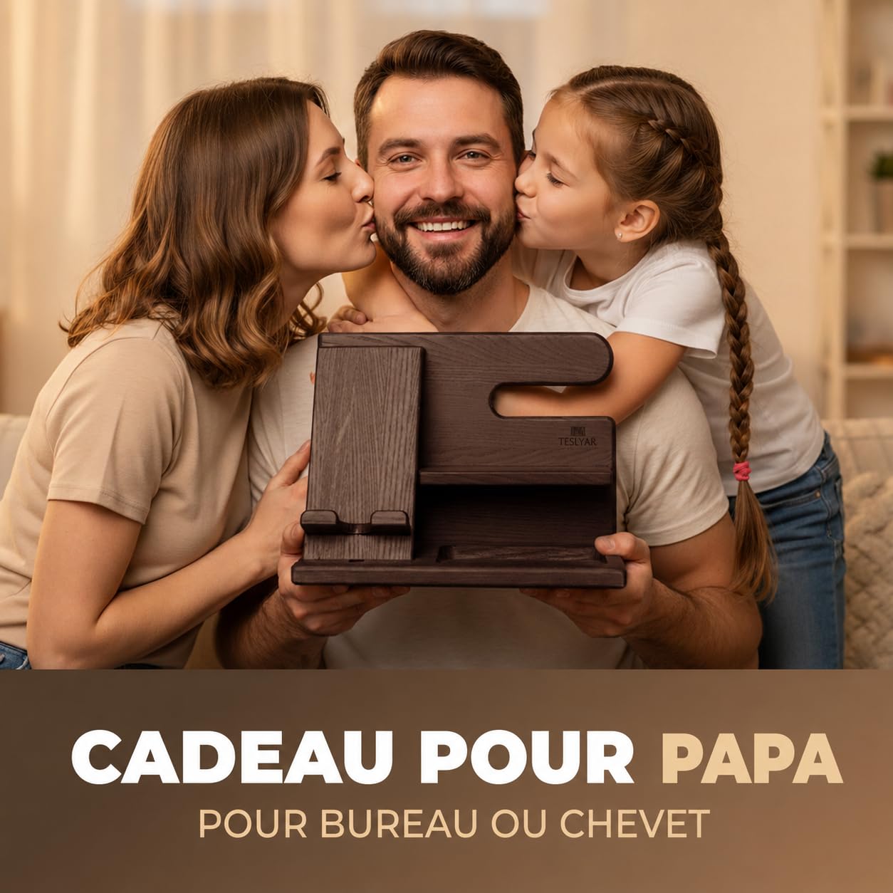TESLYAR Station d'accueil en bois pour téléphone, montre, porte-clés, porte-monnaie, Gadget homme