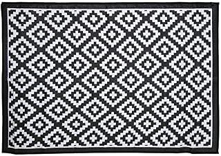 Charles Bentley Diamond Pattern Lightweight Waterproof Indoor/Outdoor/Patio Flatweave Large Rug Black W230 x L160cm