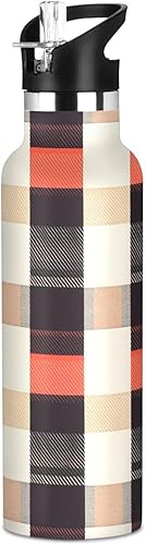 Miniatura 9 de Buffalo Plaid Check Yellow Rose Gold - Botella de agua a prueba de fugas y sin bisfenol A (BPA) con aislamiento deportivo con pajitas a prueba de
