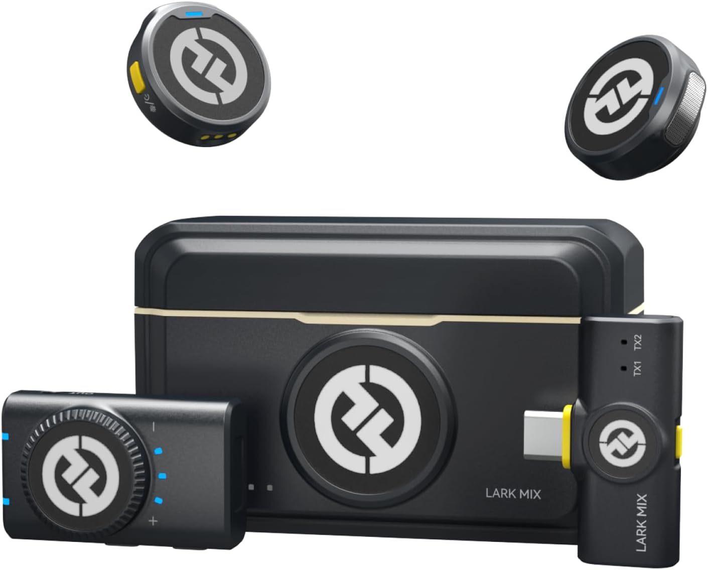 Hollyland Lark M2 Wireless Lavalier Microphone, 1000ft LOS Range, Hi-Fi Audio, Noise Cancellation, for Livestreaming Vlogging (Black, Mini Combo (Camera RX+Type-C RX))