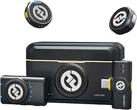 Hollyland Lark M2 Microfone de Lapela Sem Fio, Mini Microfone 48kHz/24bit, Cancelamento de Ruído para Gravação e Transmissão, Compatível com iPhone/Camera/Android/PC(2TX+2RX+Estojo de Carregamento)