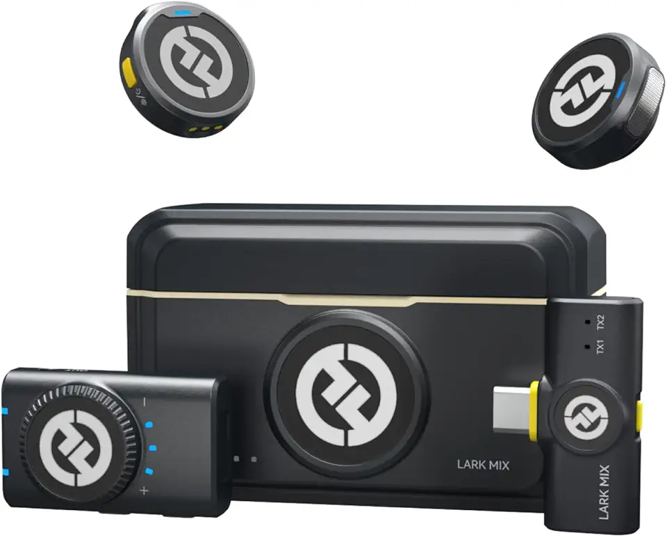 Hollyland Lark M2 Microfone de Lapela Sem Fio, Mini Microfone 48kHz/24bit, Cancelamento de Ruído para Gravação e Transmissão, Compatível com iPhone/Camera/Android/PC(2TX+2RX+Estojo de Carregamento)