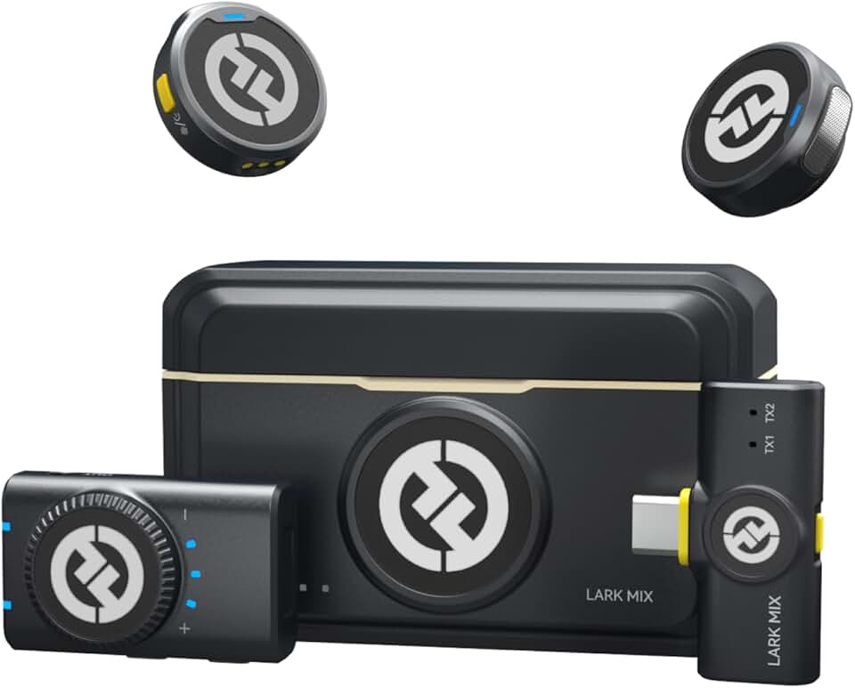 Hollyland Lark M2 Microfone de Lapela Sem Fio, Mini Microfone 48kHz/24bit, Cancelamento de Ruído para Gravação e Transmissão, Compatível com iPhone/Camera/Android/PC(2TX+2RX+Estojo de Carregamento)