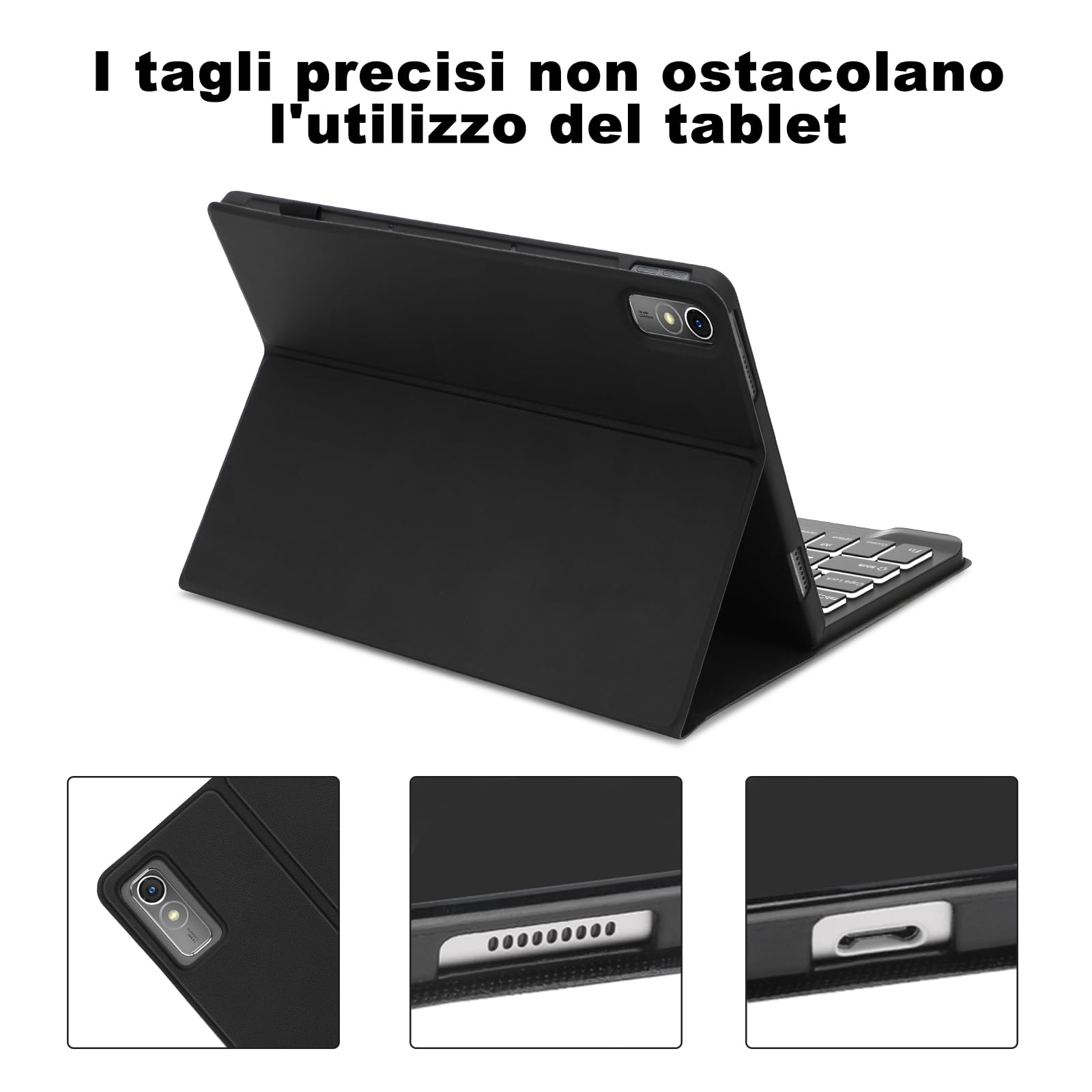 Tastiera per Lenovo Tab P11 (2nd Gen), 7 funzioni di retroilluminazione, Custodia per 11,5" per Lenovo Tab 11(TB350FU/TB350XU 2022), Tsatiera Italiano Slim Bluetooth Rimovibile Magnetica, Nero