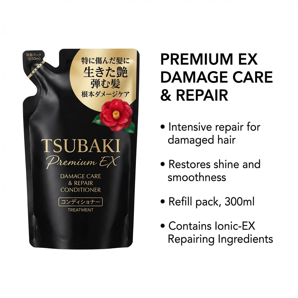 TSUBAKI Premium EX Soin Conditionneur Réparateur Intense Cheveux Abîmés Sachet Recharge 300ml