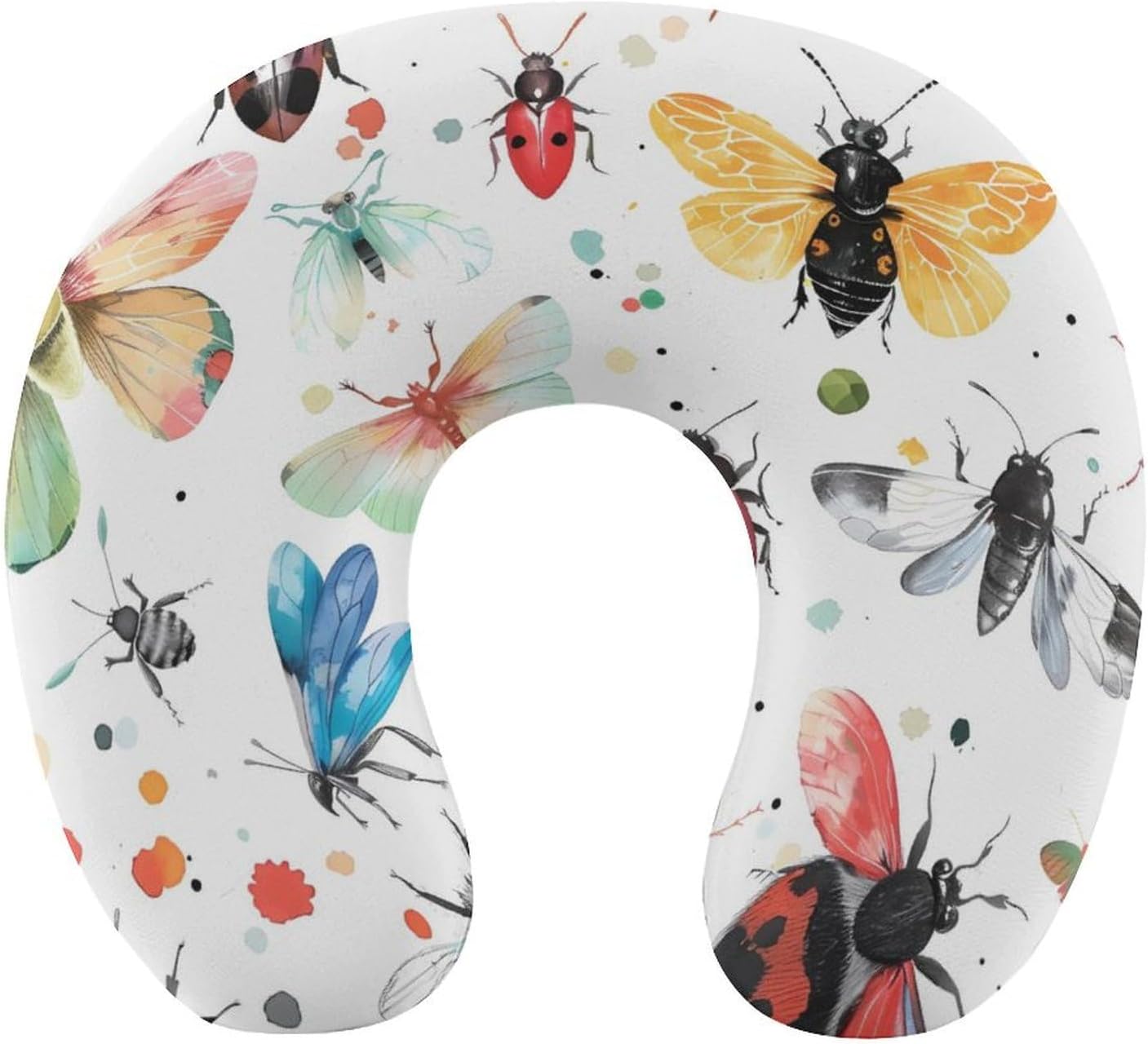 Colorful Insects Funny Travel Pillow U Shaped Memory Foam Neck Pillows Portable for Flight Car Home Office