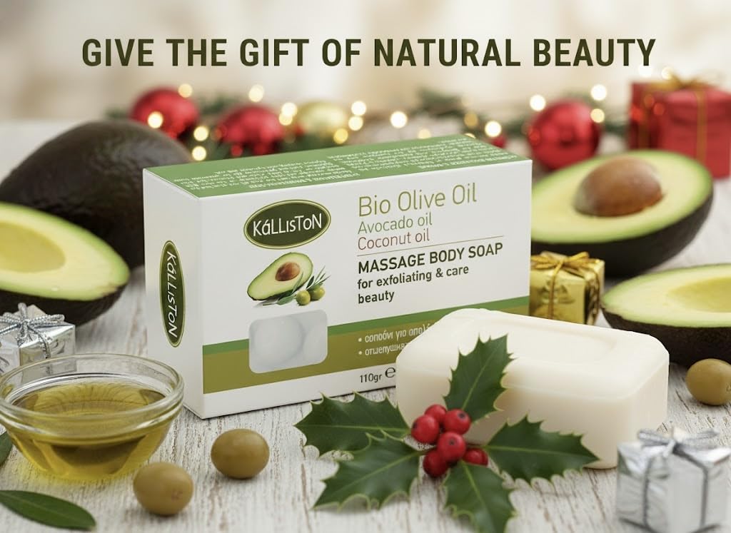 Kalliston, Avocado and Olive Soap bars, Massage and Exfoliating soap, includes foot filer, callus remover, product of Crete, Greece, Pack of 3