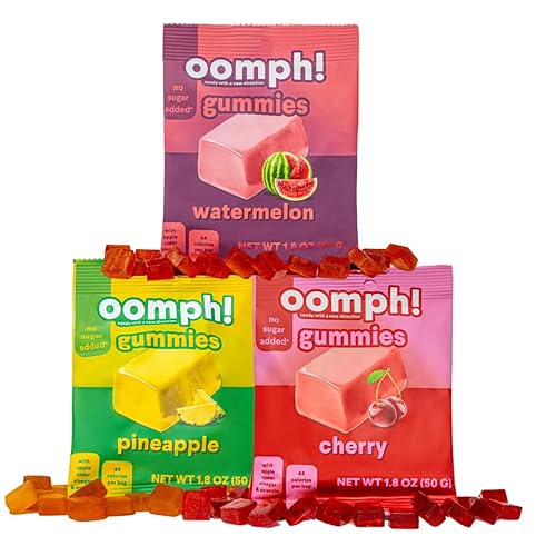Oomph! Gomitas dulces masticables jugosos sin azúcar, aptas para dieta cetogénica, veganas, saludables, sin gluten, para niños y adultos, paquete de