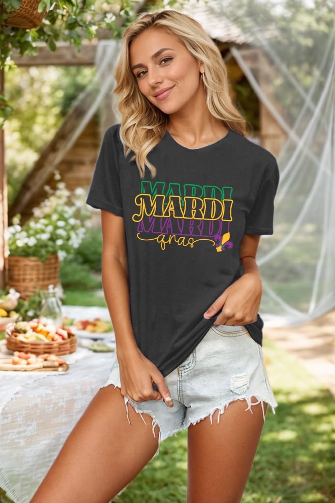 Carnival Shirt for Women Cheer Outfit Fat Tuesday Tshirt Fleur De Lis Graphic Tee Mask Carnival New Orleans Party Tops - Image 5