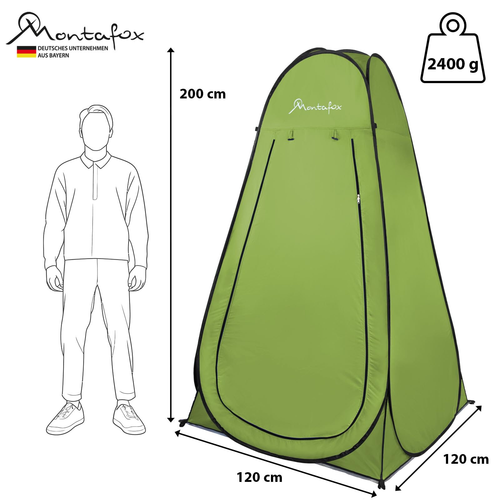 Montafox Multifunktionszelt Pop Up Zelt 2m Hoch XXL Toilettenzelt Groß Boden Abnehmbar Duschzelt Umkleide Wurfzelt Outdoor Camping WC Zelt Tragbar Mobile Umkleidekabine, Farbe:Green