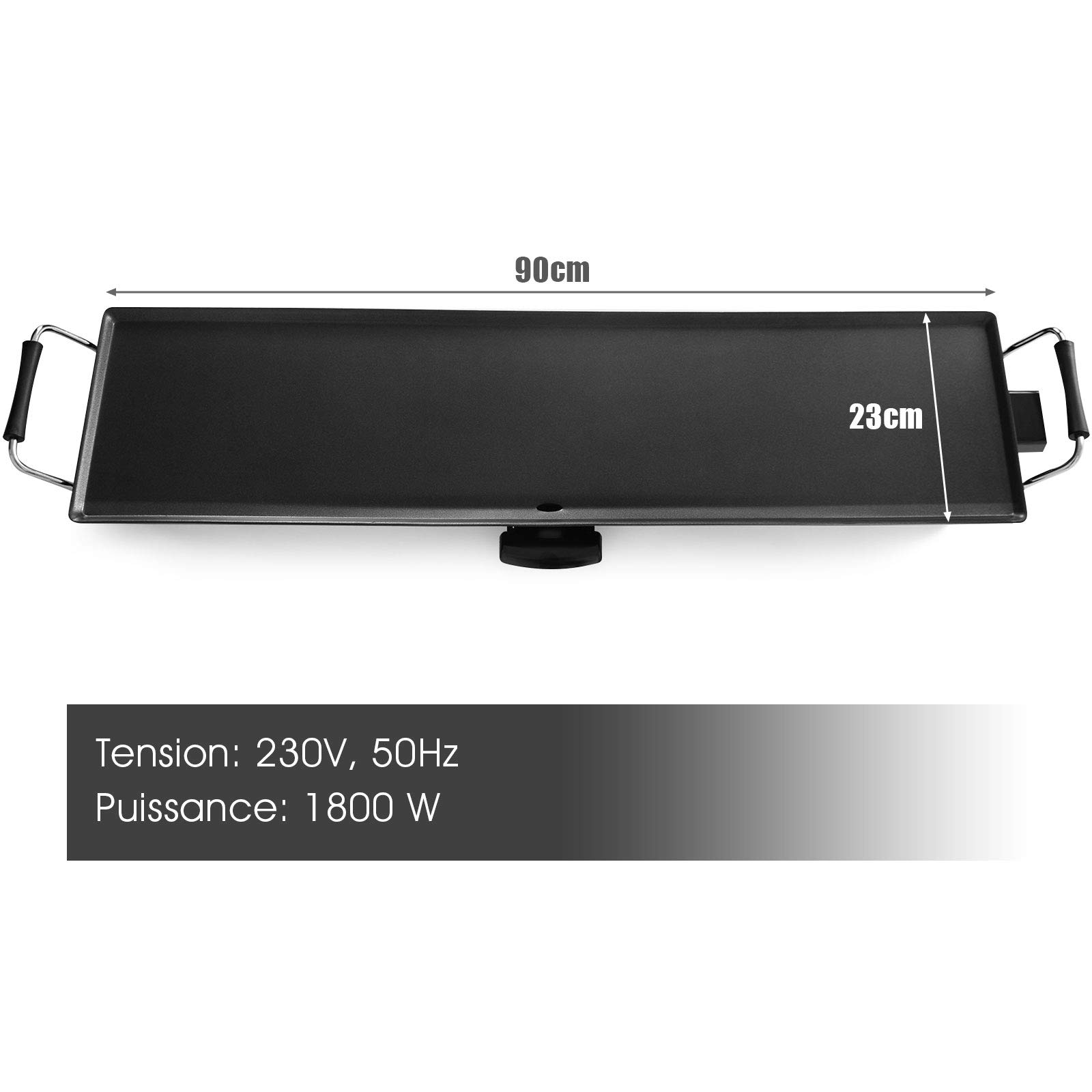 GOPLUS - Plancha eléctrica XXL antiadherente con termostato ajustable, rejilla de mesa antideslizante y lavable con asa acolchada, gran capacidad para 8 personas, 1800 W, 90 x 23 cm