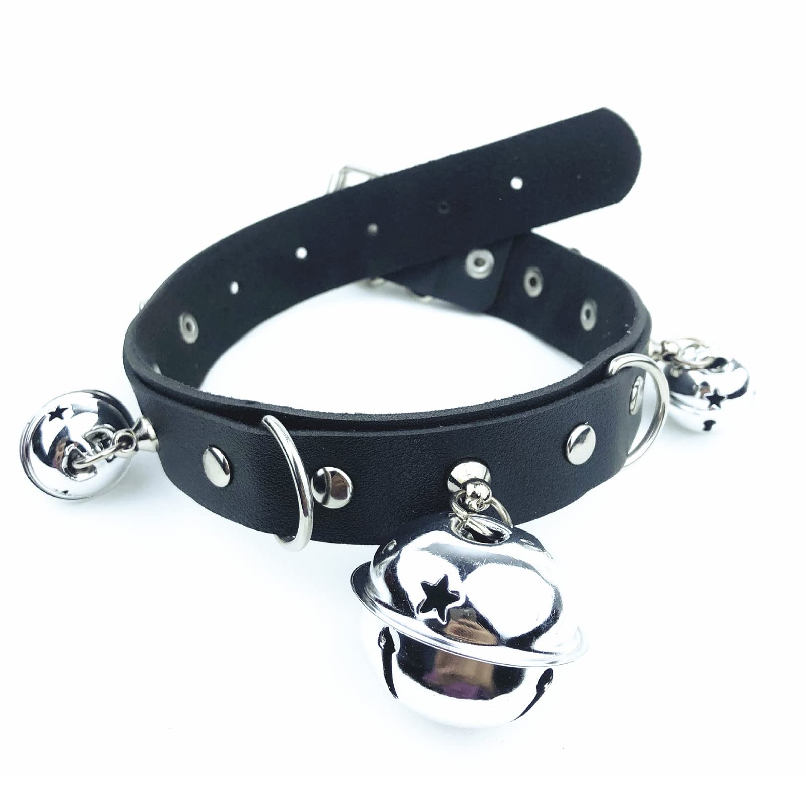 Gargantilla Gótica SM Collares de Cuero con 3 Campanas y Anillo en D de Metal Collar Gótico Punk Rock Collar Ajustable BDSM Juego de Esclavo Erótico Juguete Sexual para Mujeres Parejas