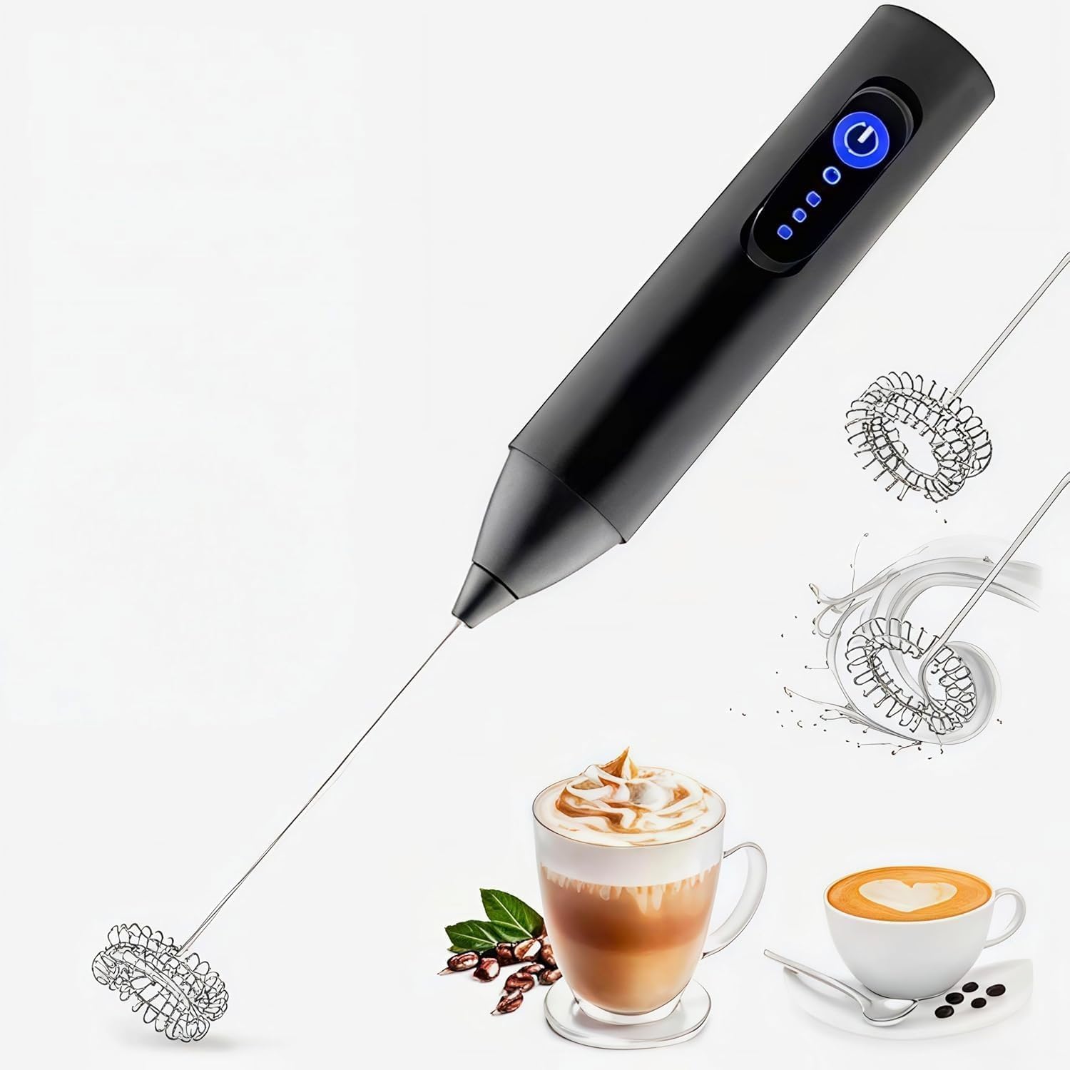 Rechargeable Milk Frother, 3-Speed Electric Coffee Beater & Hand Blender with Dual Spring Whisk | Type-C Fast Charging for Latte, Cappuccino & Matcha (Black) (Black 1)-image-39