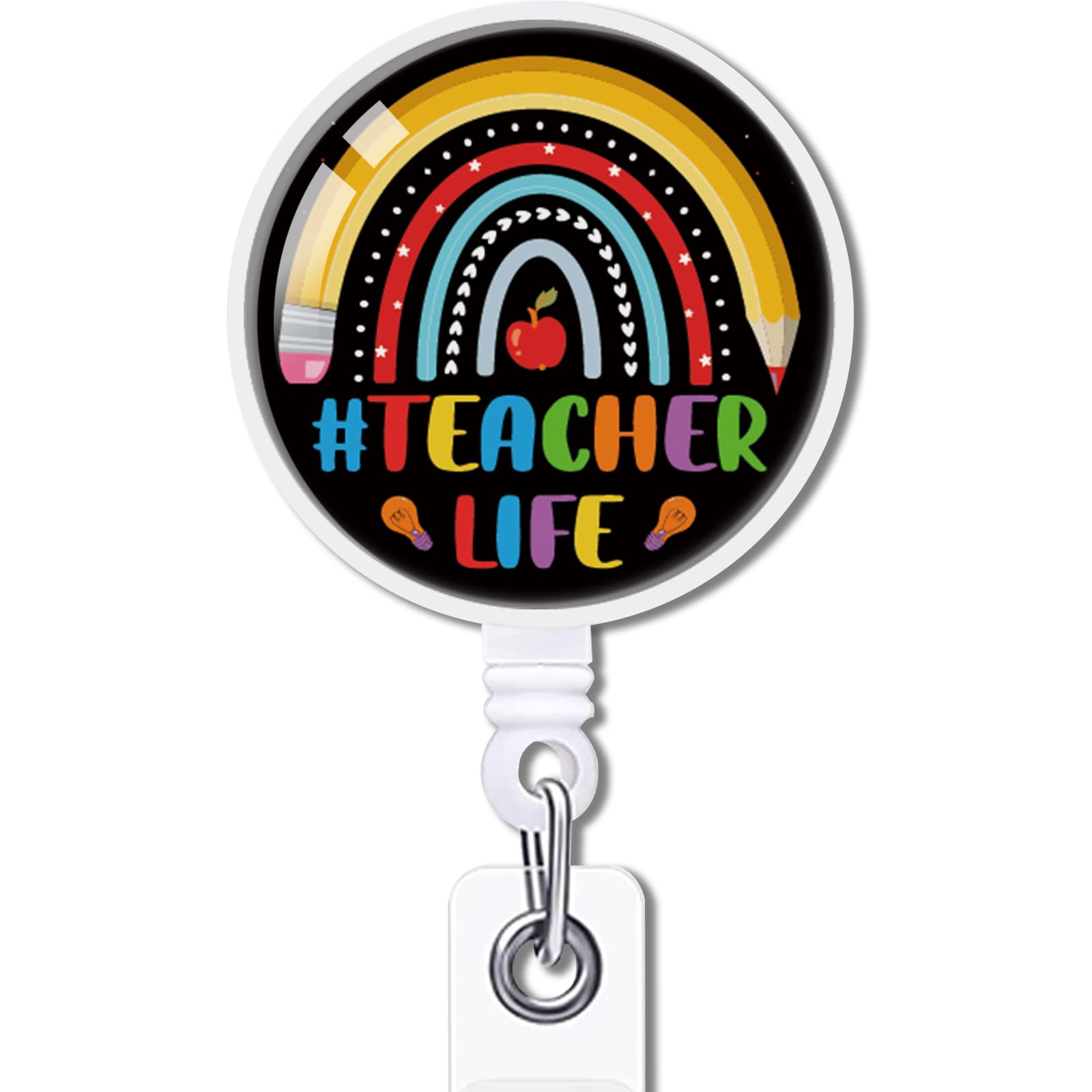 YAZMEEN Teacher Retractable Badge Reel with Alligator Clip Teacher Life ID Card Badge Holder Funny Teacher Rainbow Badge Funny Badge Reel Gift for Teacher Student Colleague Educator School Staff