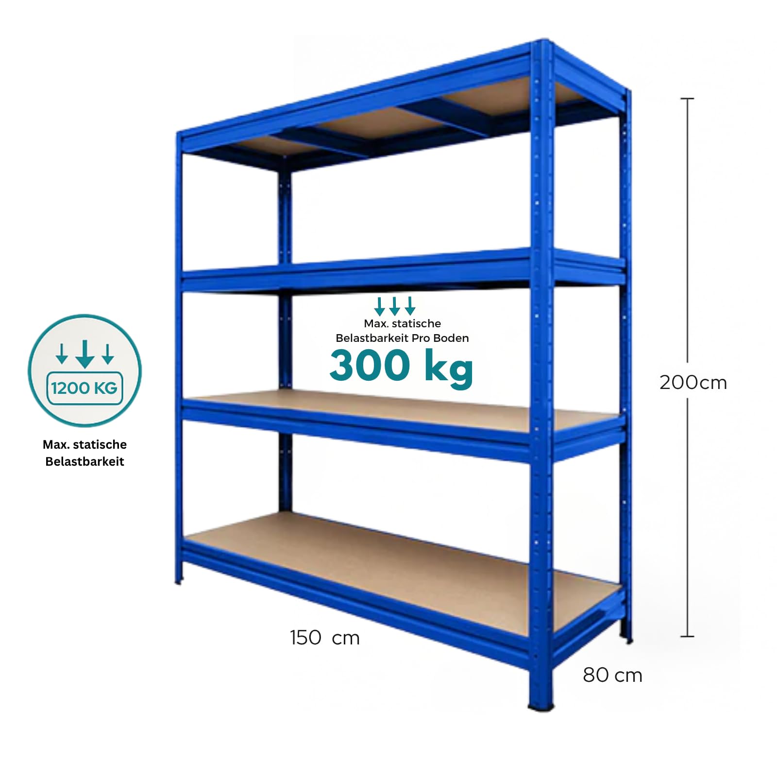 etm Scaffalatura larga, 200 x 150 x 80 cm, con portata fino a 1500 kg, utilizzabile come scaffale per carichi pesanti, scaffale per magazzini, cantine, scaffalatura, blu