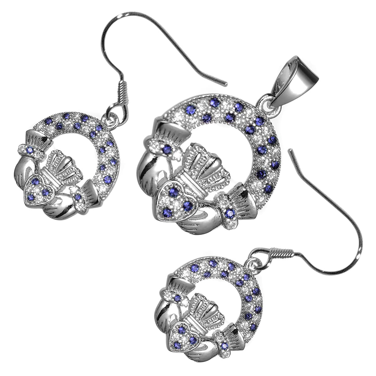 Conjunto Claddagh de collar y pendientes en oro blanco de 18 quilates con cristales de colores 5