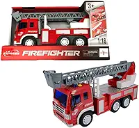 Brink Center Caminhão de Bombeiro com Escadas, Luz e Som, Vermelho, Escala 1:16, Brinquedo para Crianças 3+