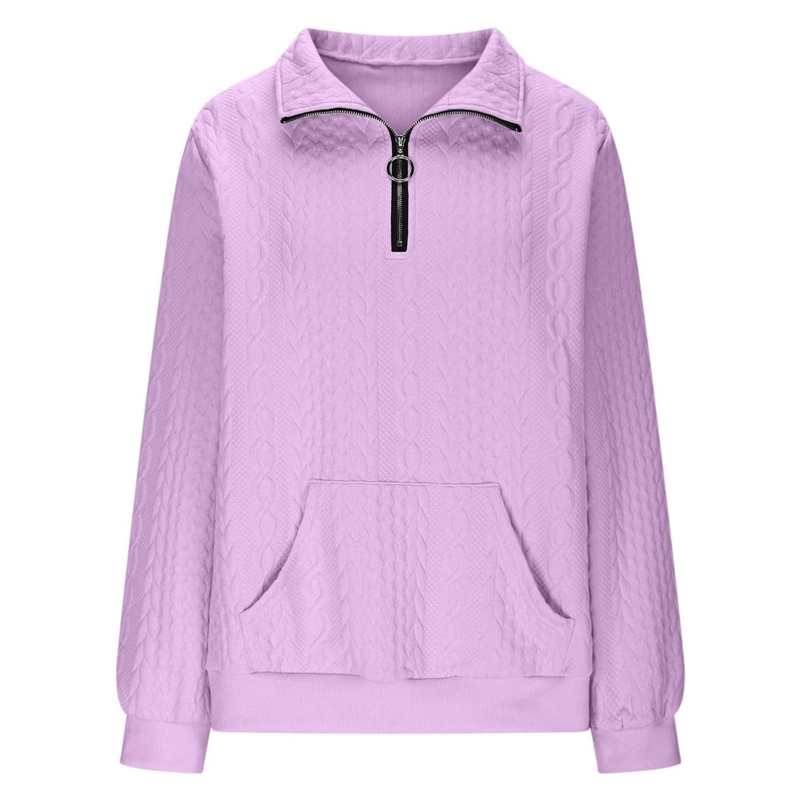 Genérico Sudadera Deportiva Informal de Cuello con Media Cremallera Manga Larga sin Capucha y Bolsillos para Mujer