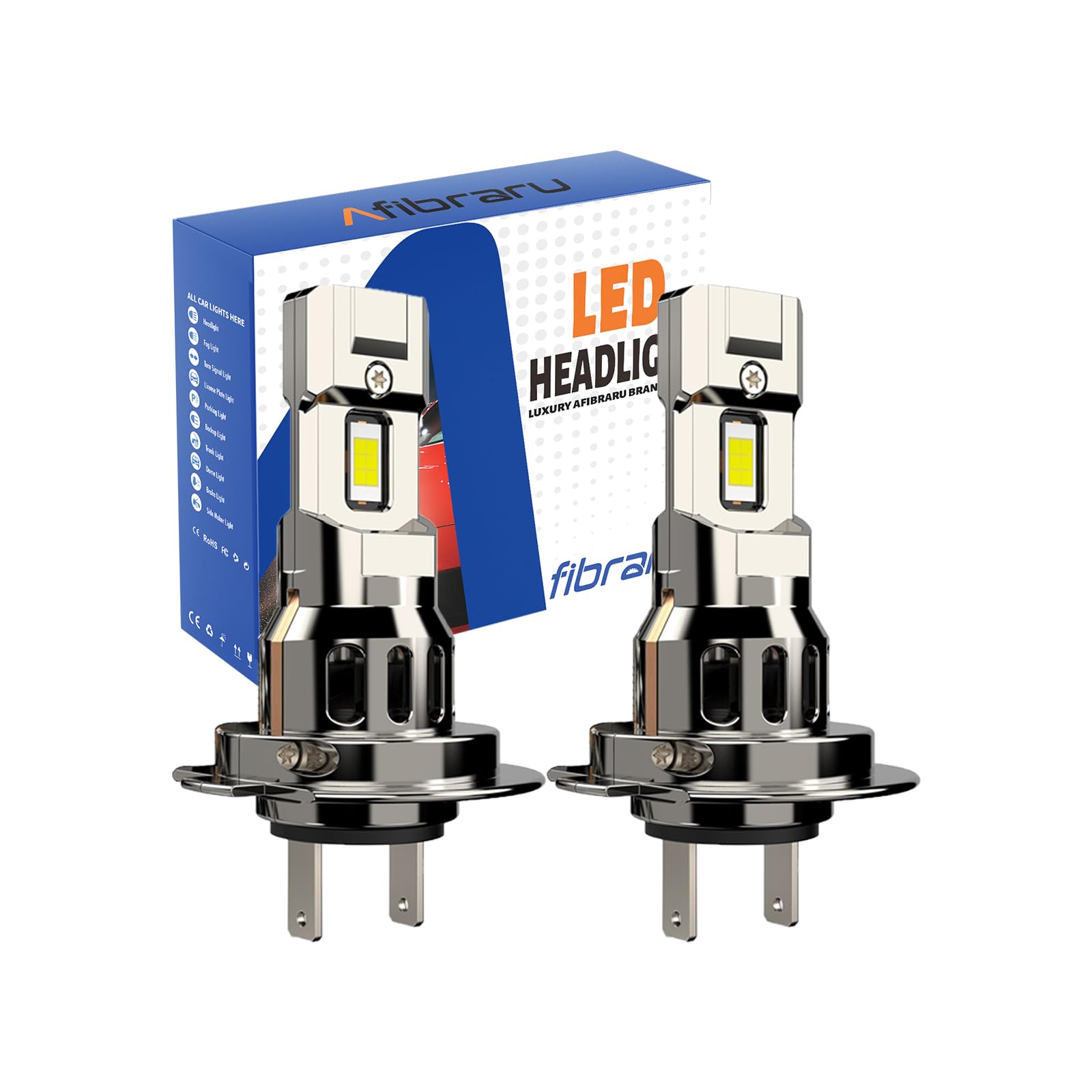 Afibraru H7 LED Headlight Bulb, 20000LM 600% Super Bright H7 LED Light H7 LED Bulbs, 6000K Cool White, No Adapter Required Halogen Replacement, Plug and Play, Pack of 2