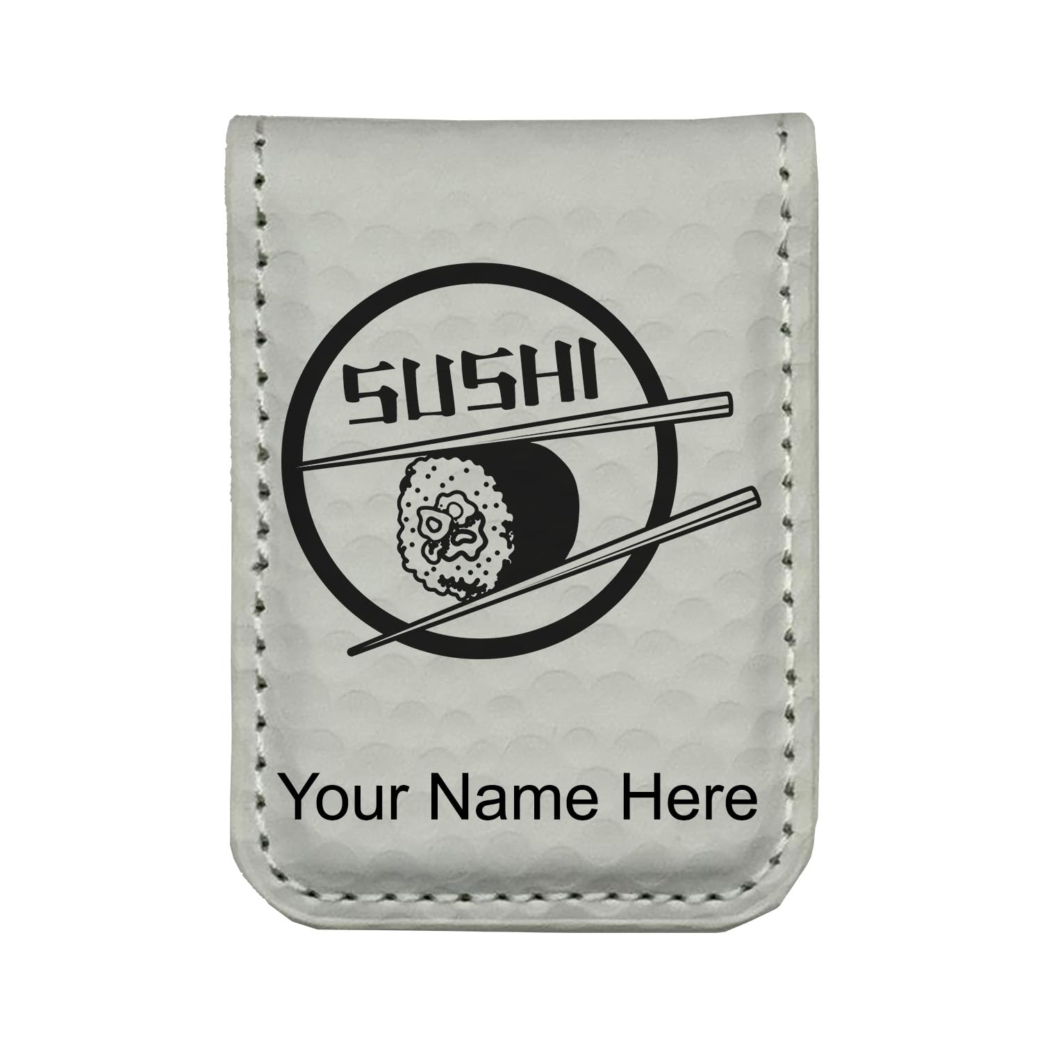 LaserGram Slim Magnetic Money Clip, Sushi, Personalized Engraving Included (Golf White)